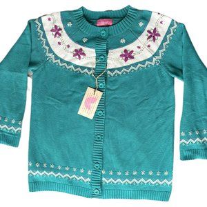 NWT Women Within Knit Button Down Teal Cardigan Sweater Floral Embroidered